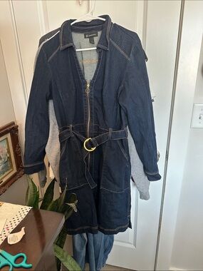 H&M Indigo Denim Zip-Front Belted Jumpsuit Dress